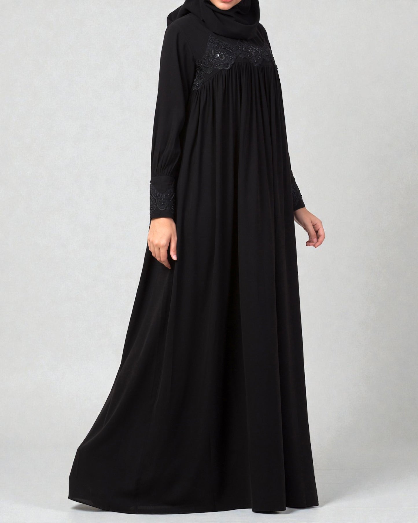 Lose Fit Abaya Like Dress With  Pearl Lace Work-Medium