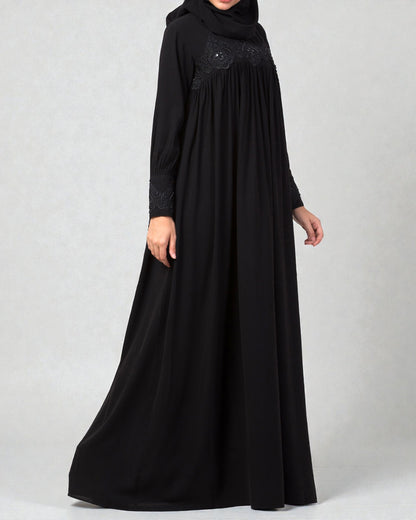 Lose Fit Abaya Like Dress With  Pearl Lace Work-Medium