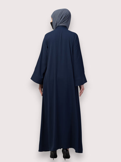 Navy Blue Front Open Abaya with Handwork – Premium Praada Fabric