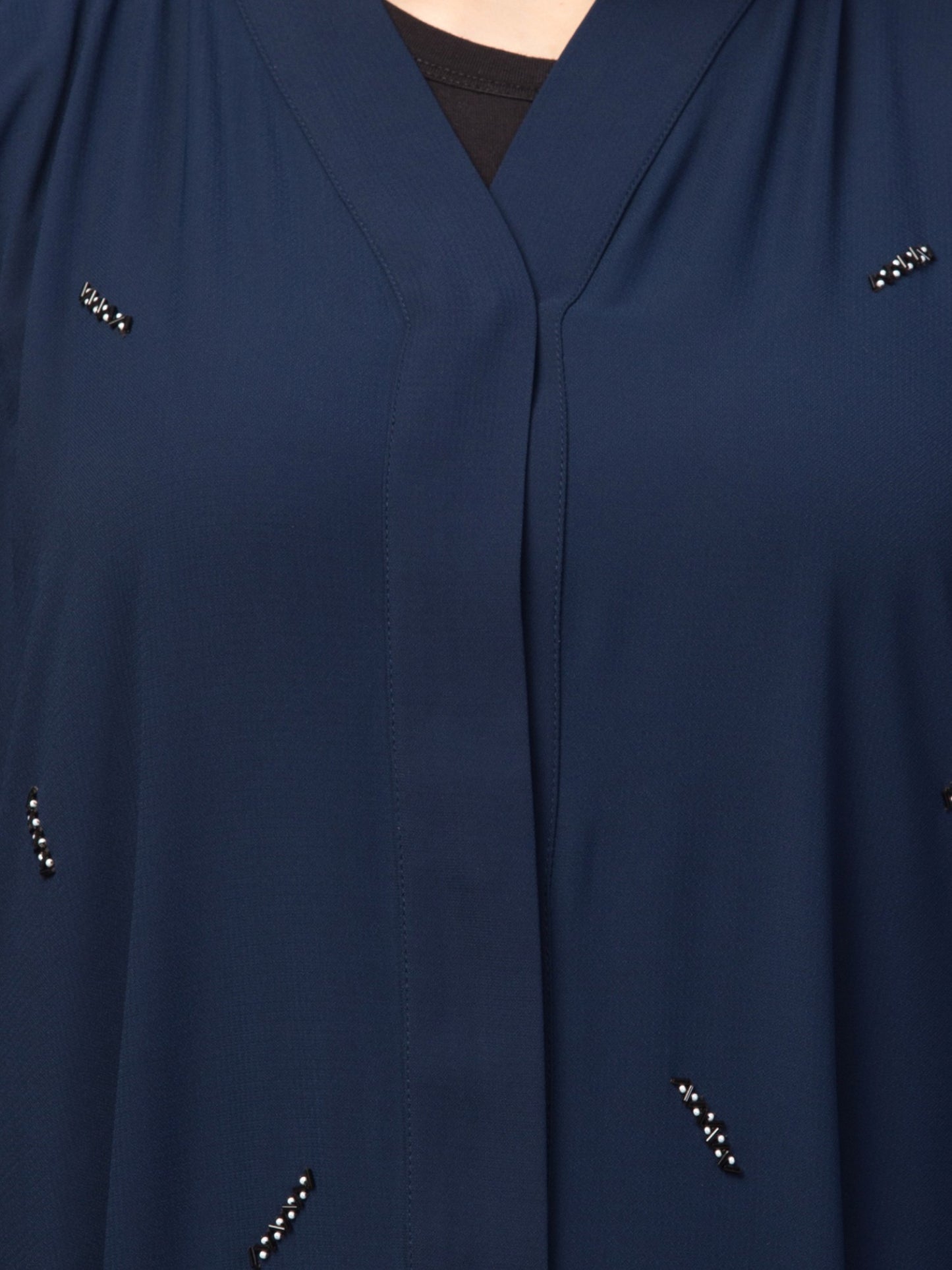 Navy Blue Front Open Abaya with Handwork – Premium Praada Fabric