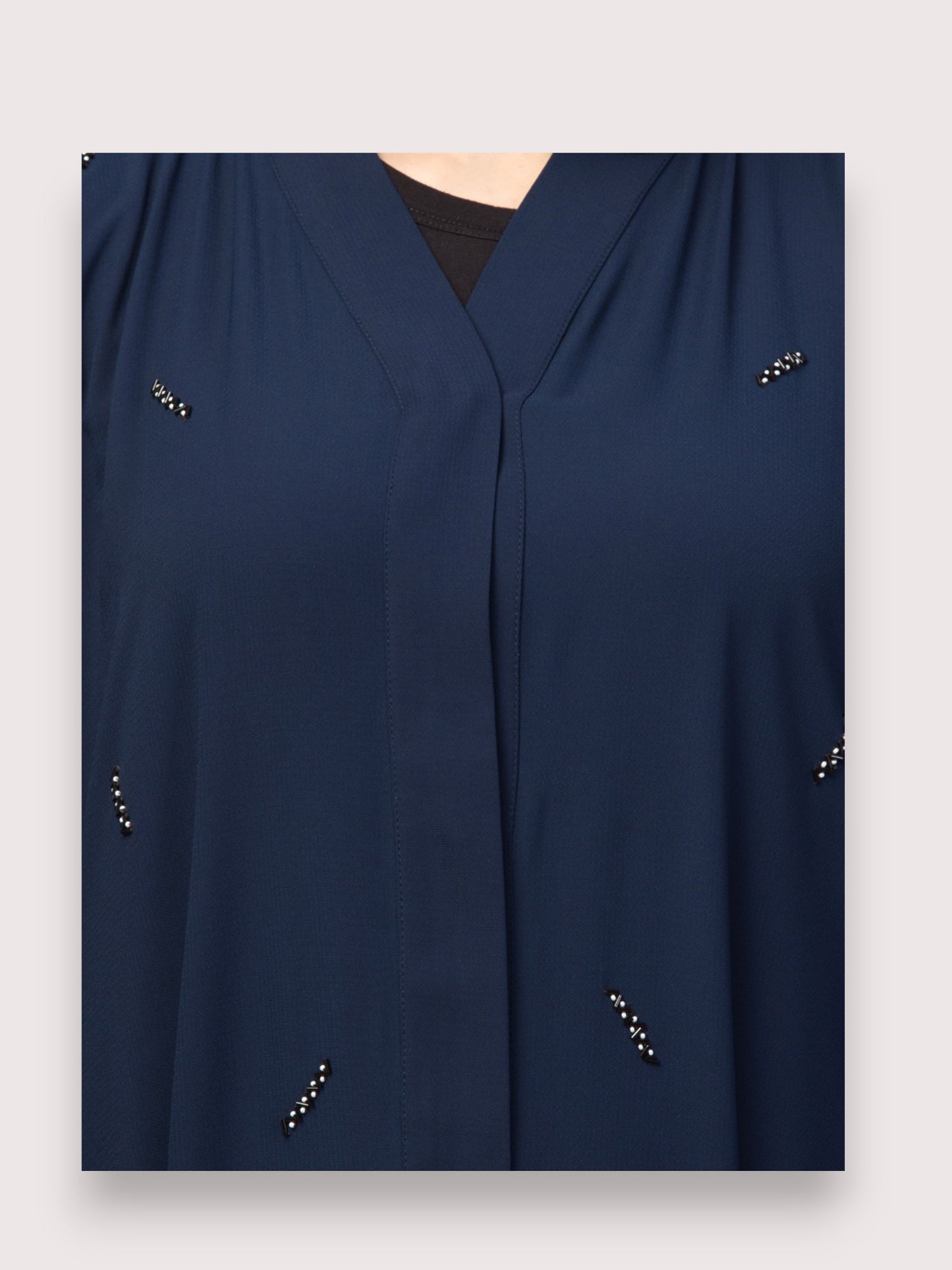 Navy Blue Front Open Abaya with Handwork – Premium Praada Fabric