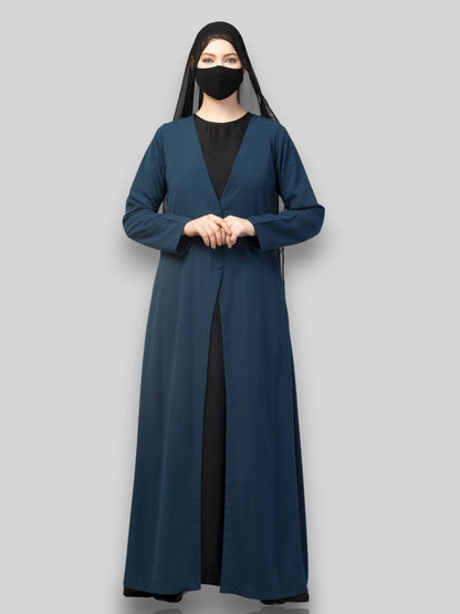Modern Abayas Online – Dark Teal Open Abaya Coat Set with Inner & Hijab
