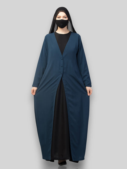 Modern Abayas Online – Dark Teal Open Abaya Coat Set with Inner & Hijab