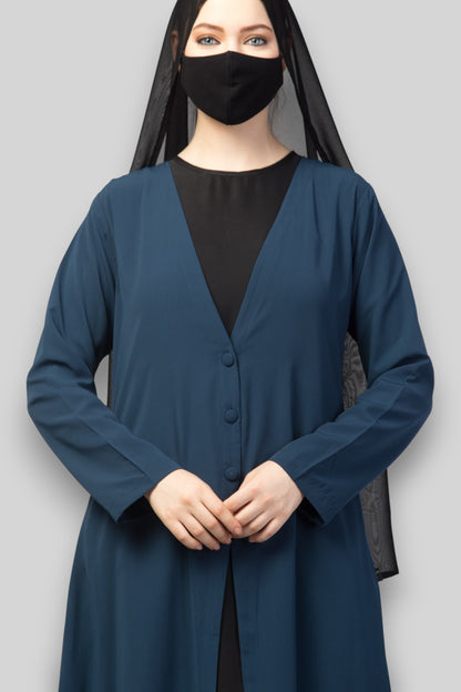 Modern Abayas Online – Dark Teal Open Abaya Coat Set with Inner & Hijab