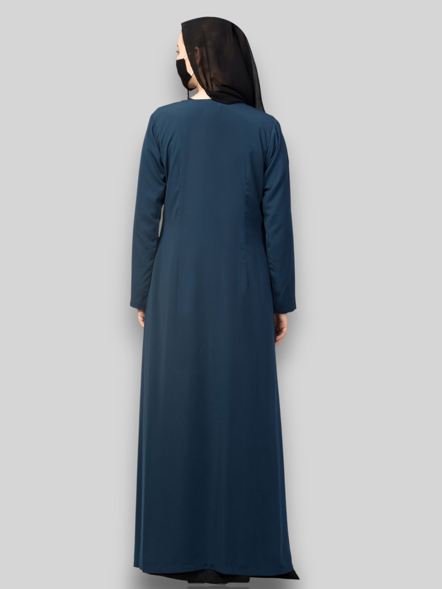 Modern Abayas Online – Dark Teal Open Abaya Coat Set with Inner & Hijab
