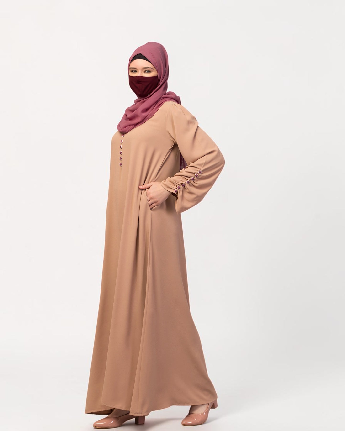 Simple Yet Stylish Abaya In Premium  Stretchable Praada Fabric With Fabric Buttons