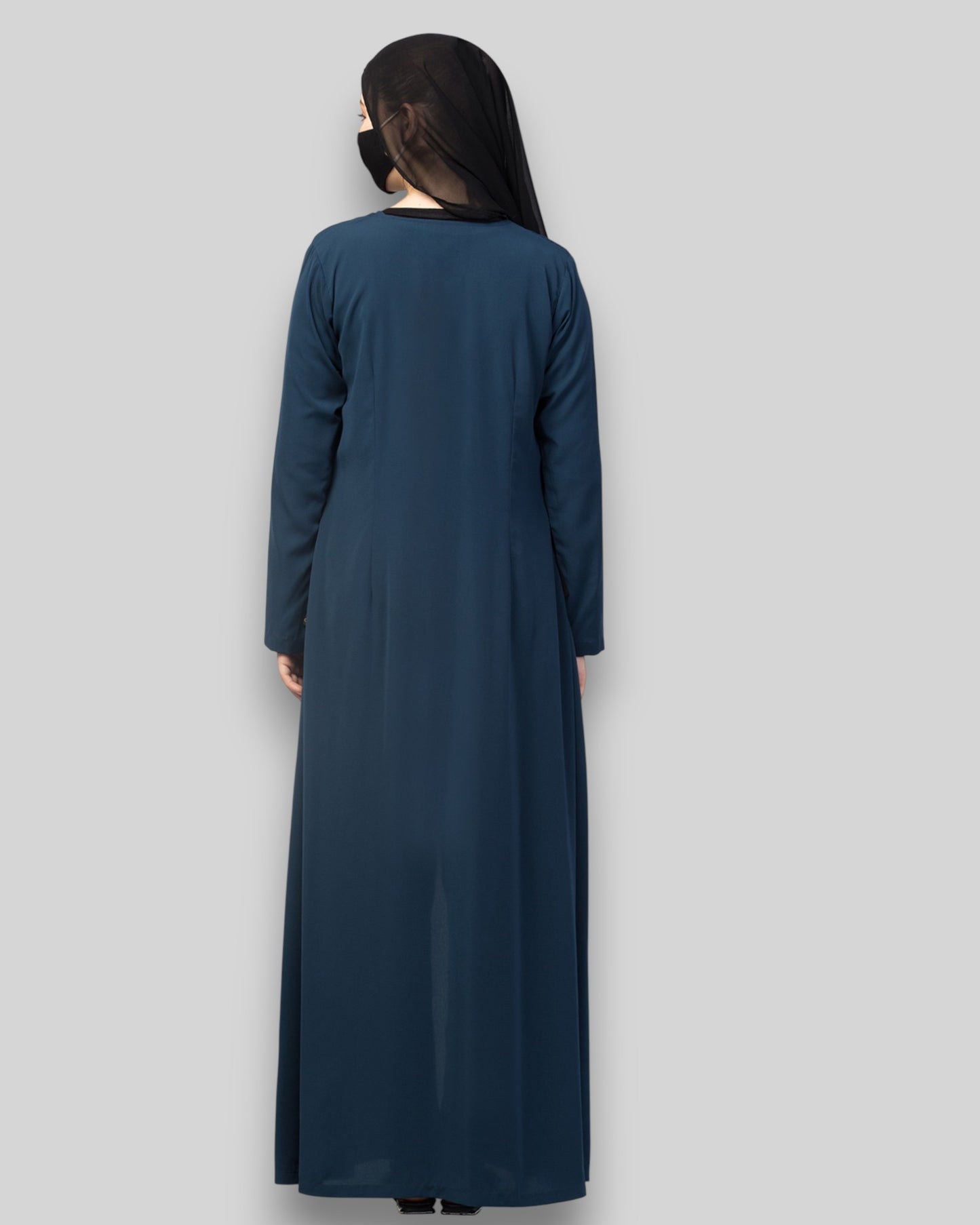 Jumpsuit Abaya – Teal Kashibo Set with Front-Open Coat & Hijab
