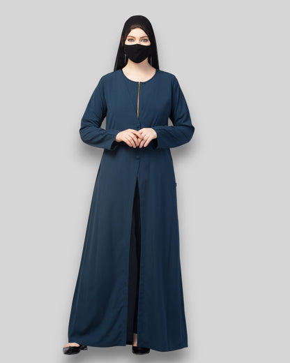 Jumpsuit Abaya – Teal Kashibo Set with Front-Open Coat & Hijab