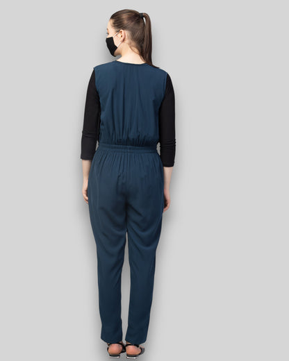 Jumpsuit Abaya – Teal Kashibo Set with Front-Open Coat & Hijab