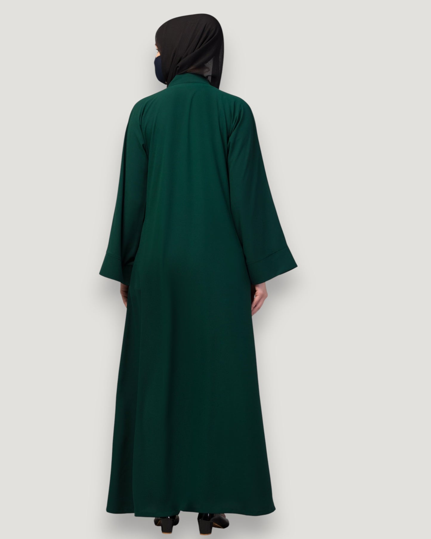 Bottle Green Front Open Abaya with Handwork – Premium Praada Fabric
