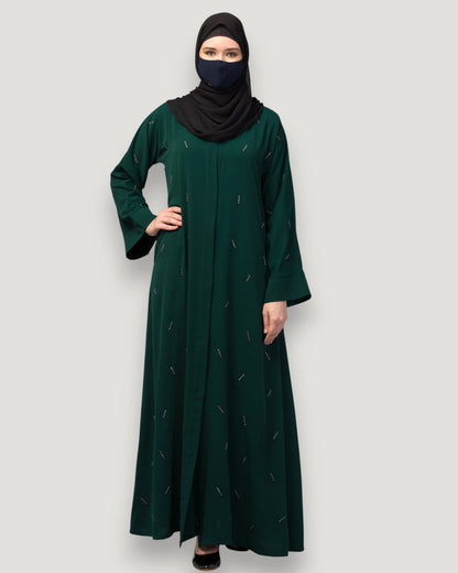 Navy Blue Front Open Abaya with Handwork – Premium Praada Fabric