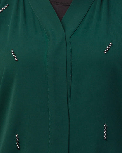 Navy Blue Front Open Abaya with Handwork – Premium Praada Fabric