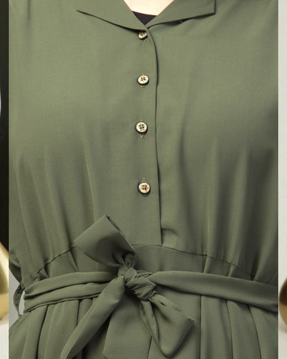 Modest Co-ord Set: Asymmetrical Pattern Top with Collar and Elasticated Bell Sleeves, Flared Skir