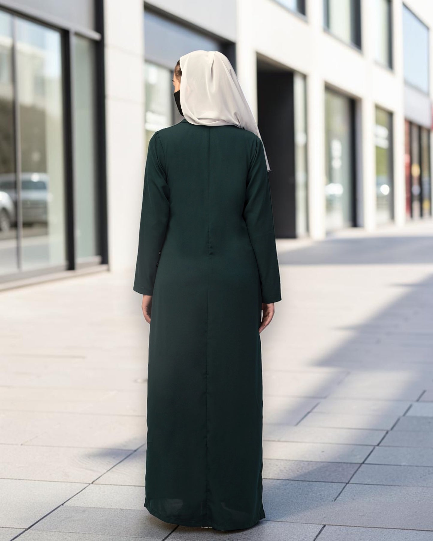 Double-Breasted Coat Abaya for Work with Free Hijab | Optional Inner | Dark  Green