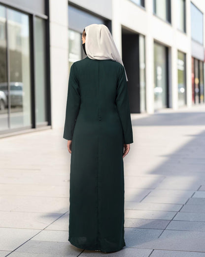Double-Breasted Coat Abaya for Work with Free Hijab | Optional Inner | Dark  Green