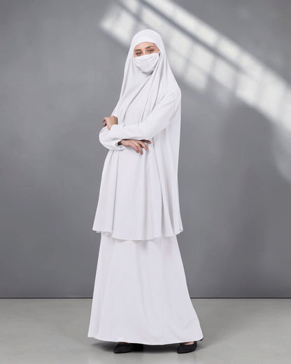 White Jilbab Duo with Convertible Sleeved Khimar For Haj Or Umrah