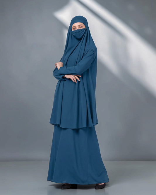 Two-Piece Jilbab Set with Sleeved Khimar & A-Line Abaya