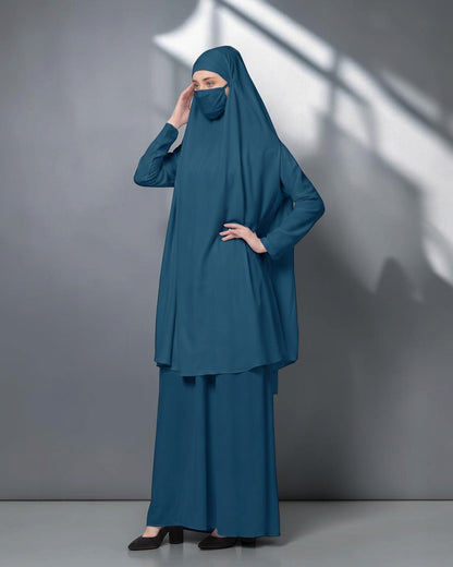 Two-Piece Jilbab Set with Sleeved Khimar & A-Line Abaya