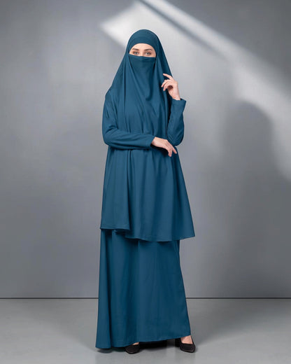 Two-Piece Jilbab Set with Sleeved Khimar & A-Line Abaya