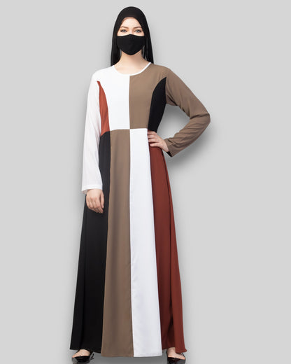 Color blocked Abaya – Four-Tone Contemporary Dress with Hijab