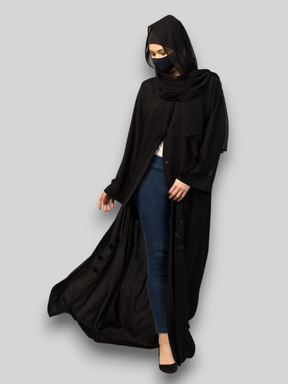 Black Abaya with Handwork – Crushed CYE Fabric with Pockets & Hijab