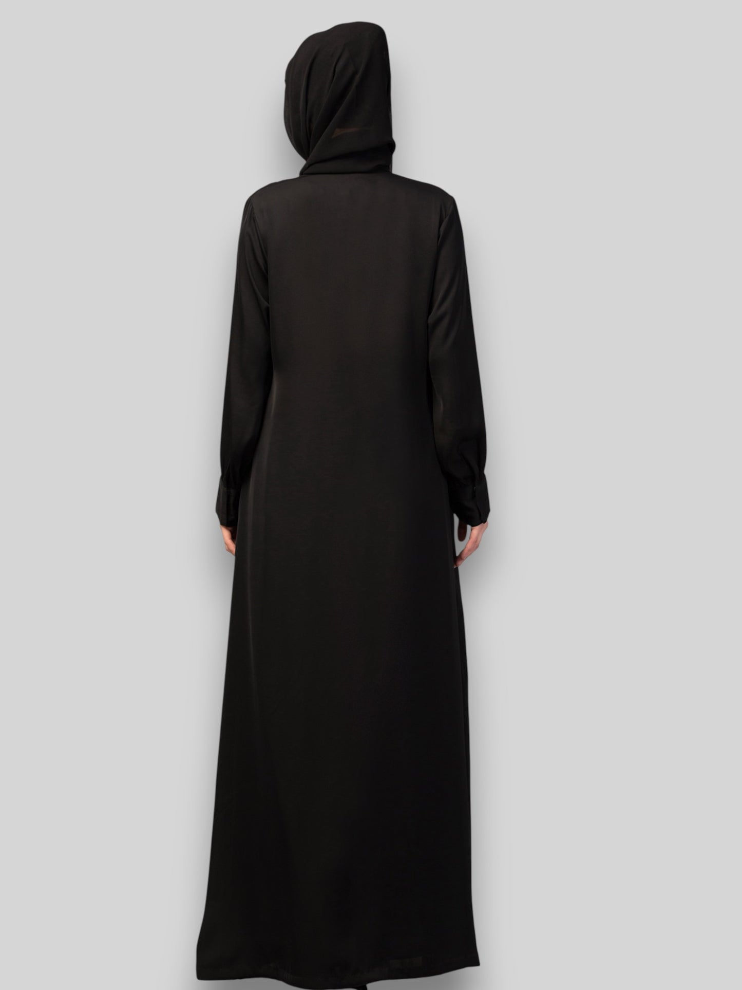 Black Designer Abaya Dress with Pleats & Beadwork – Imported Nida