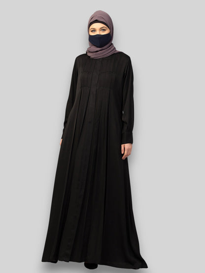 Black Designer Abaya Dress with Pleats & Beadwork – Imported Nida