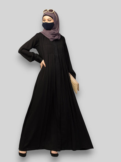 Black Designer Abaya Dress with Pleats & Beadwork – Imported Nida