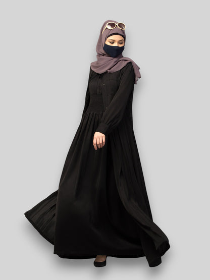 Black Designer Abaya Dress with Pleats & Beadwork – Imported Nida