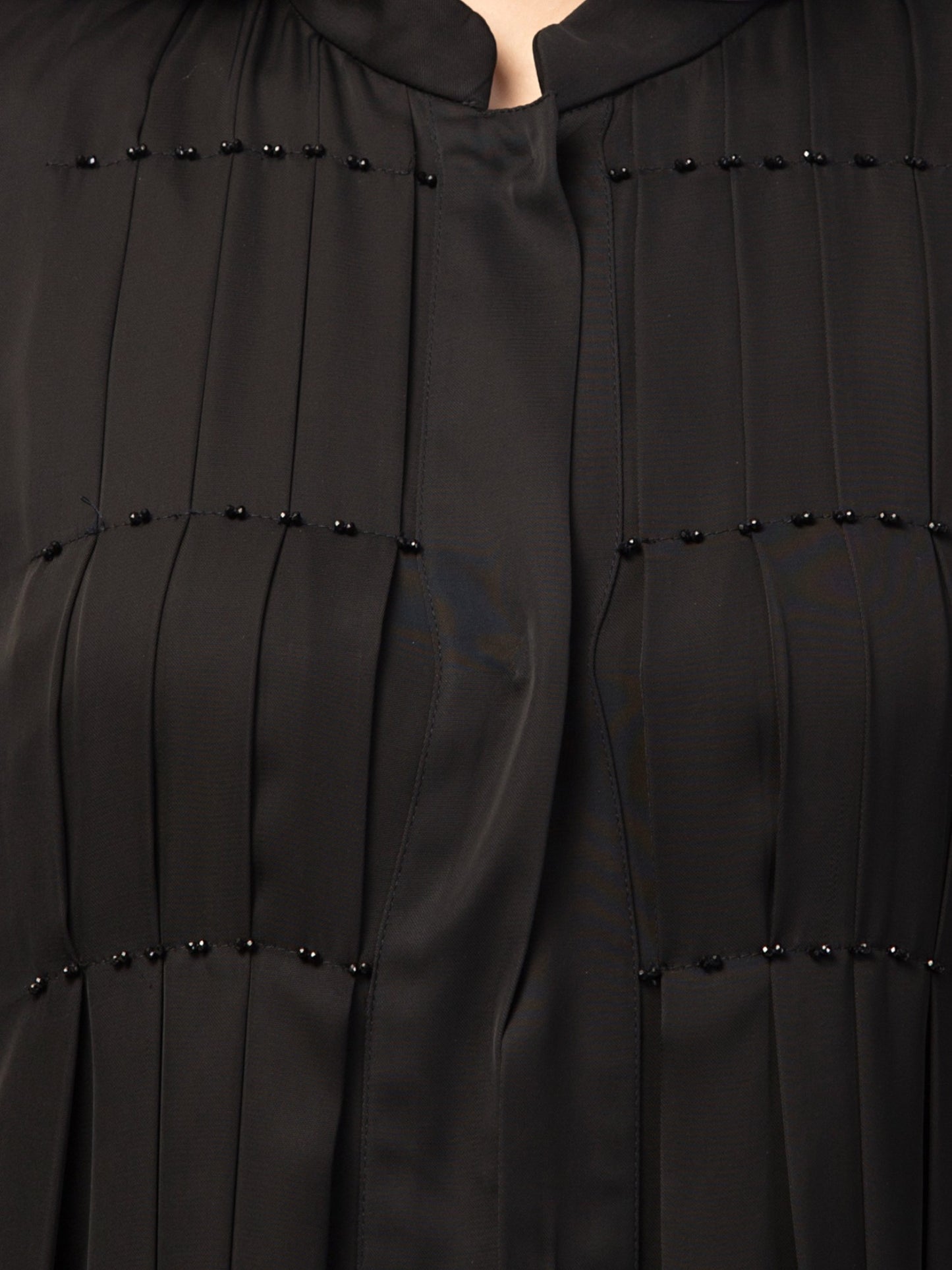 Black Designer Abaya Dress with Pleats & Beadwork – Imported Nida