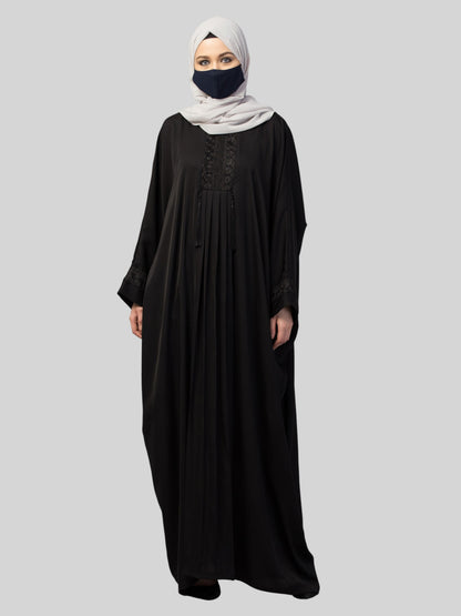 Designer Kaftan Abaya With Lacework & Tussels in Imported Nida Fabric.