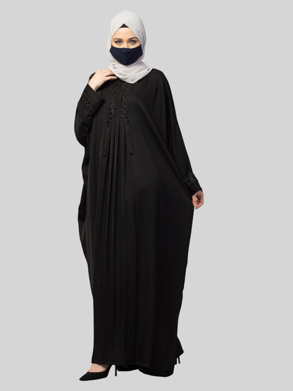 Designer Kaftan Abaya With Lacework & Tussels in Imported Nida Fabric.