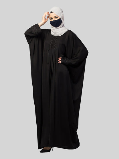Designer Kaftan Abaya With Lacework & Tussels in Imported Nida Fabric.