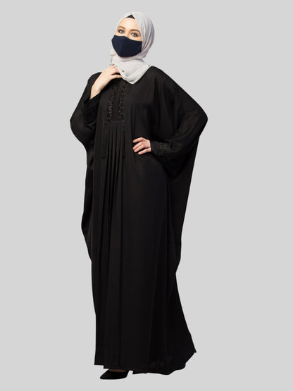 Designer Kaftan Abaya With Lacework & Tussels in Imported Nida Fabric.