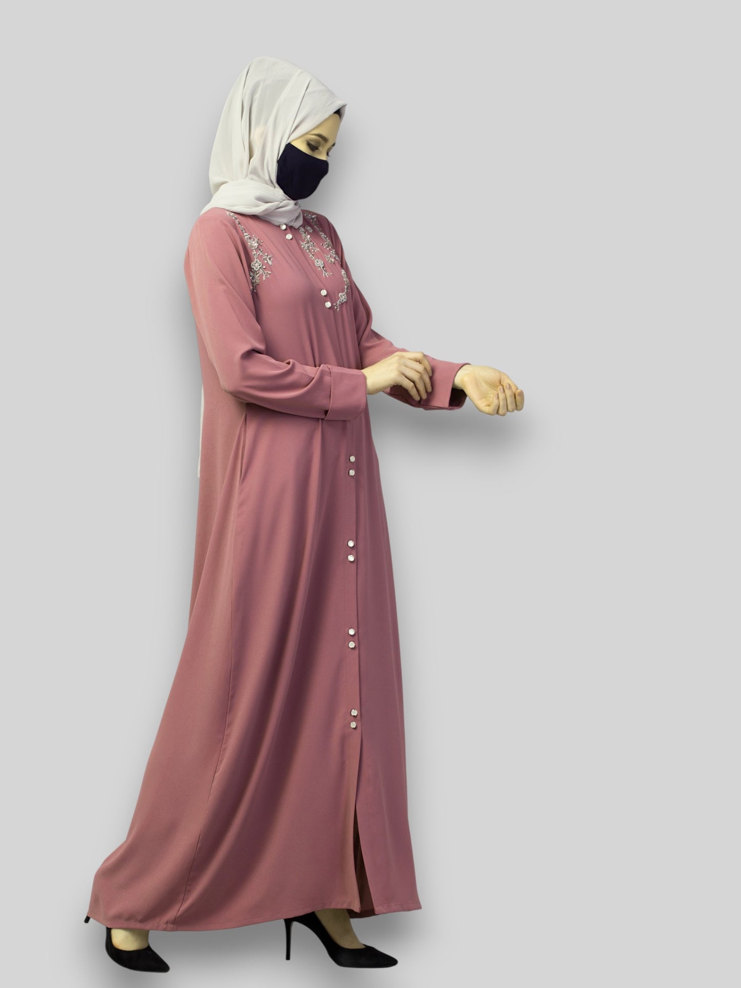 Pink Abaya For Wedding – Puce Pink Front Open with Handwork