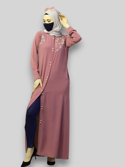 Pink Abaya For Wedding – Puce Pink Front Open with Handwork