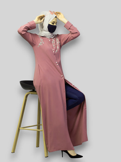 Pink Abaya For Wedding – Puce Pink Front Open with Handwork