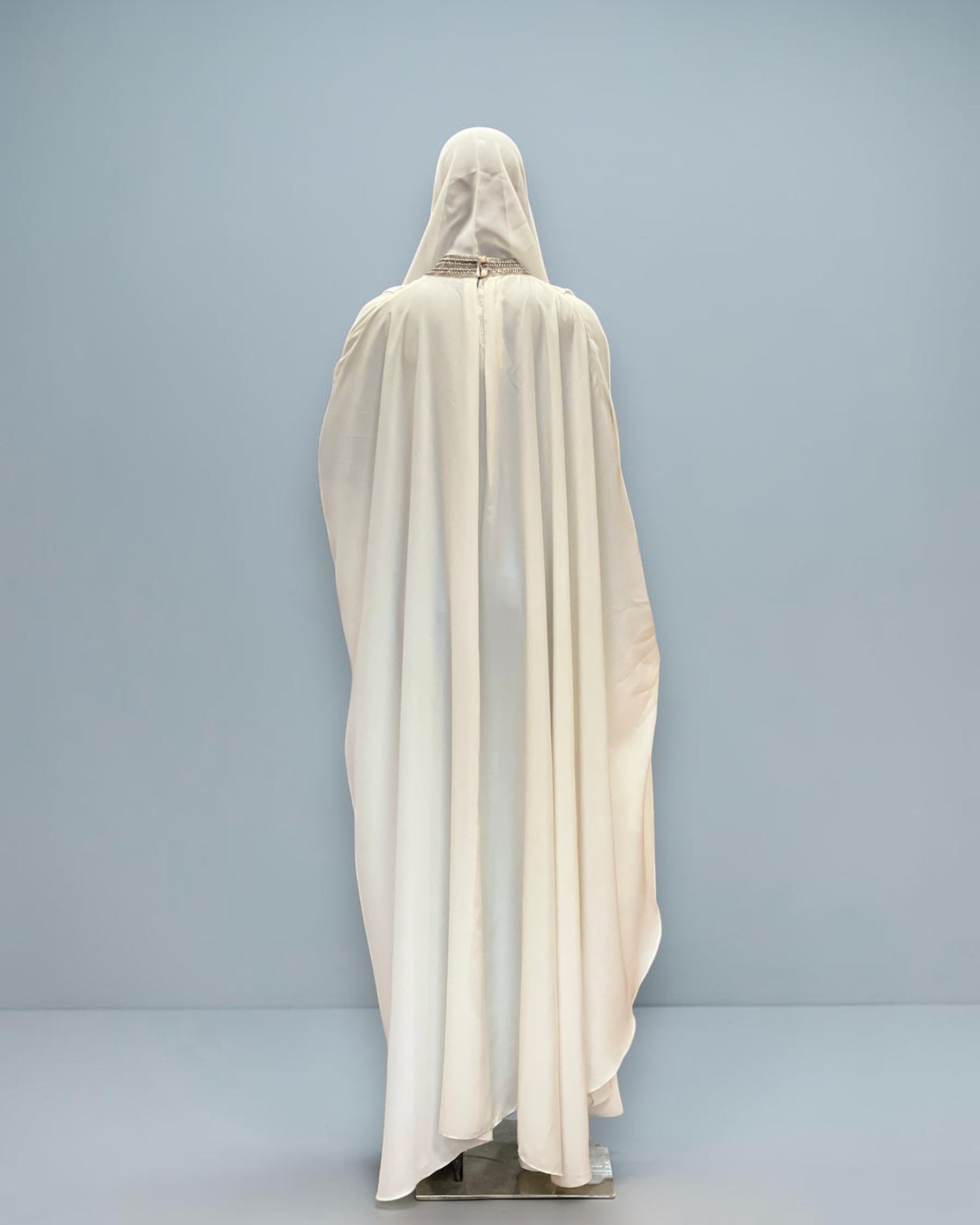 White Armani Satin Occasion Abaya with Handwork Embellishments