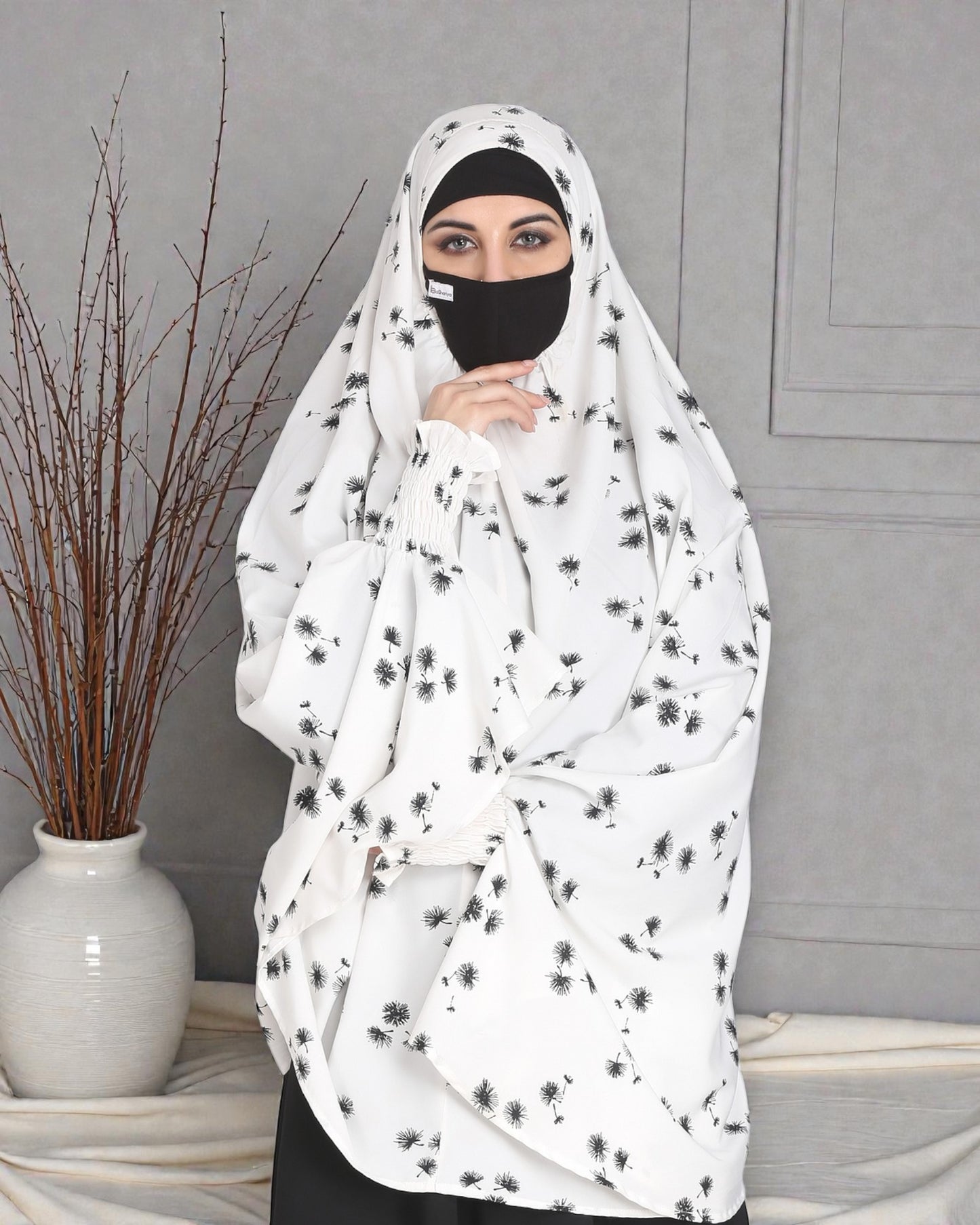 Printed Khimar With Smocked| Elasticated Sleeves