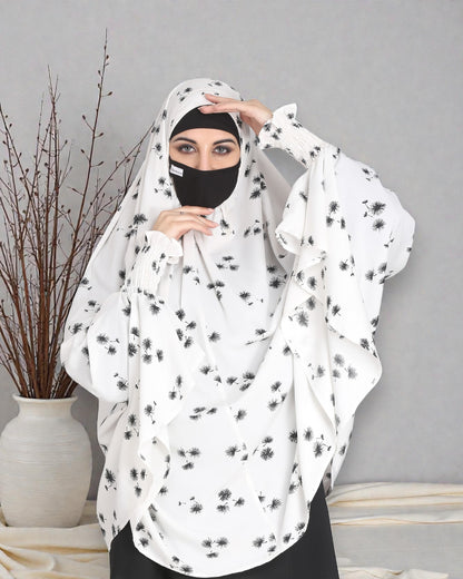 Printed Khimar With Smocked| Elasticated Sleeves