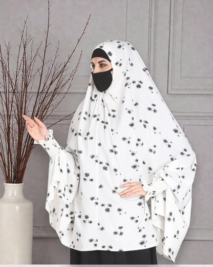 Printed Khimar With Smocked| Elasticated Sleeves
