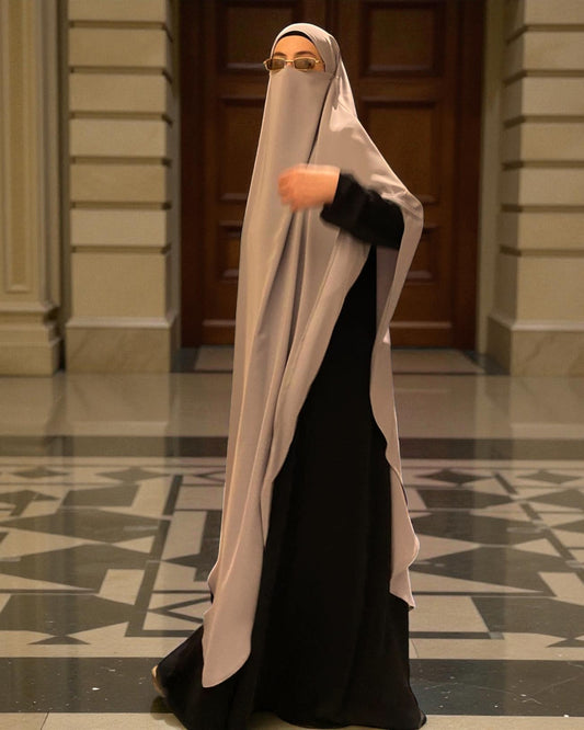 Two-Piece Abaya Jilbab Set with Premium Firdaus Fabric & Diamond Georgette Khimar