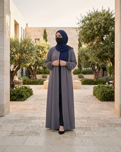 Front Open Abaya with Zipper Opening, Umbrella Flare and Matching Belt
