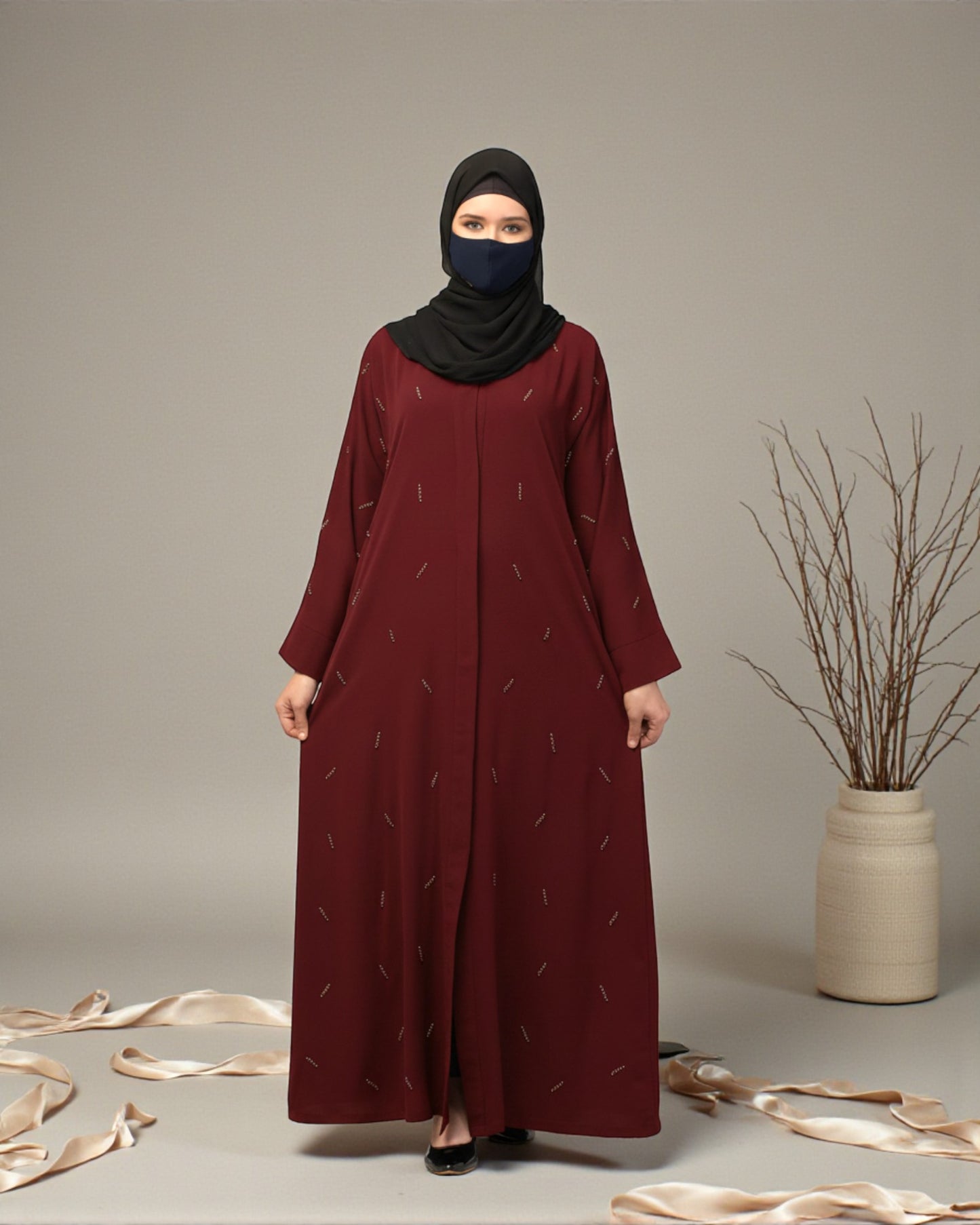 Front Open Mahram-Abaya with Handwork – Premium Praada Fabric
