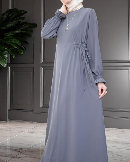 Simple & Elegant Firdaus Fabric Abaya with Side Belt Design & Complimentary Hijab