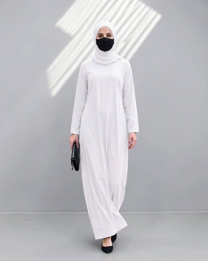 White Jilbab Duo with Convertible Sleeved Khimar For Haj Or Umrah