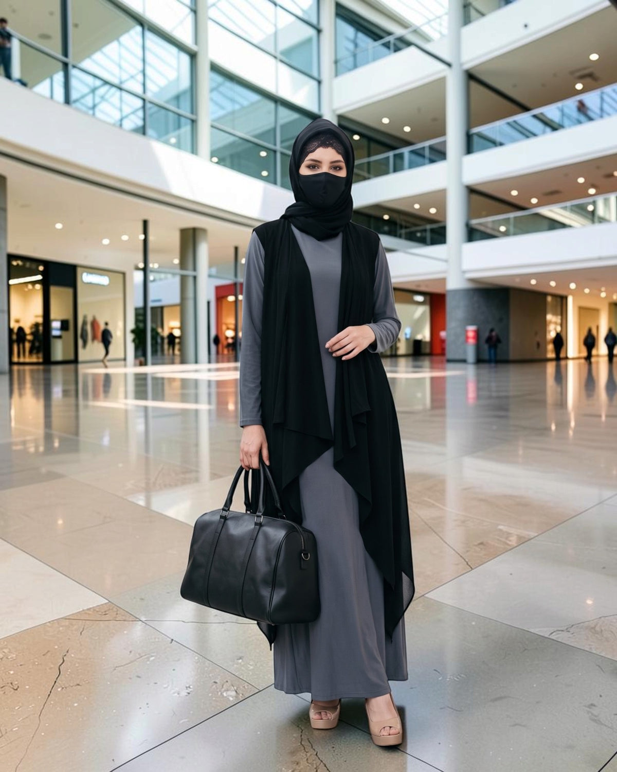 3-Piece Layered Abaya Set with Asymmetrical 'Free Size Shrug' & Hijab