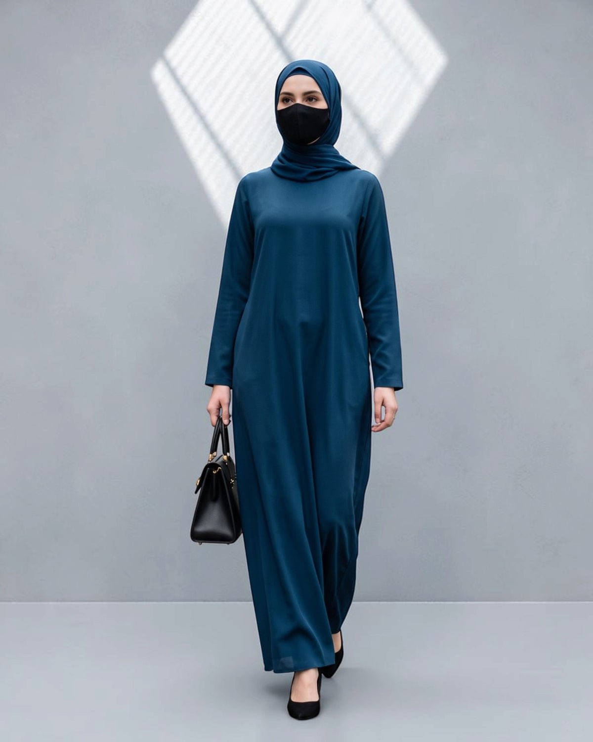 Two-Piece Jilbab Set with Sleeved Khimar & A-Line Abaya