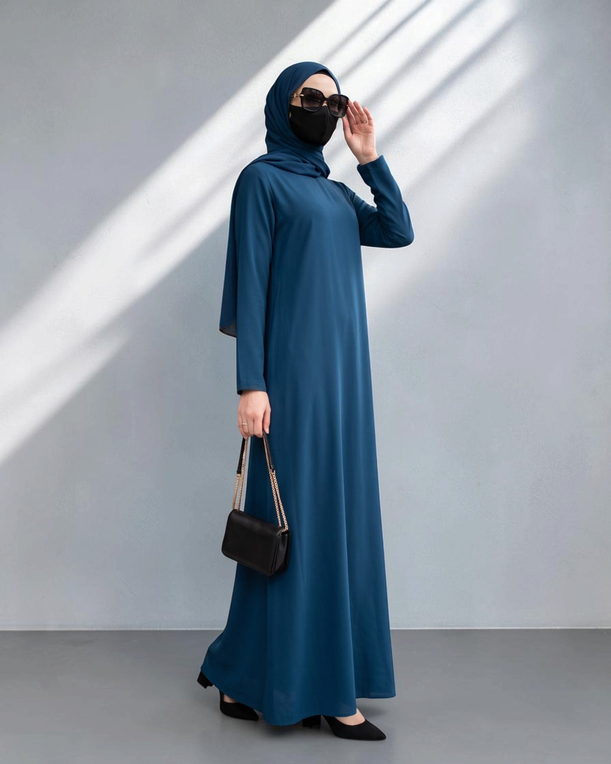 Two-Piece Jilbab Set with Sleeved Khimar & A-Line Abaya