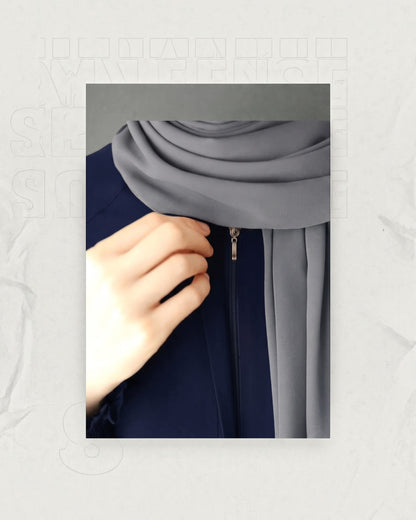 Front Open Abaya with Zipper Opening, Umbrella Flare and Matching Belt